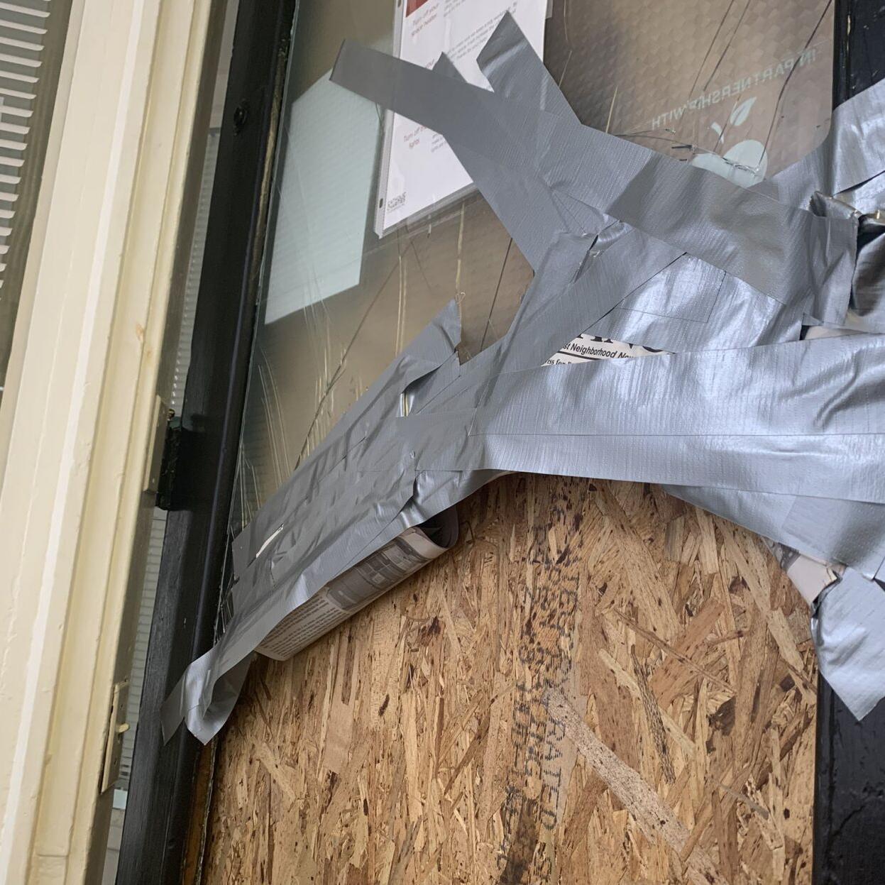 Broken door after break-in